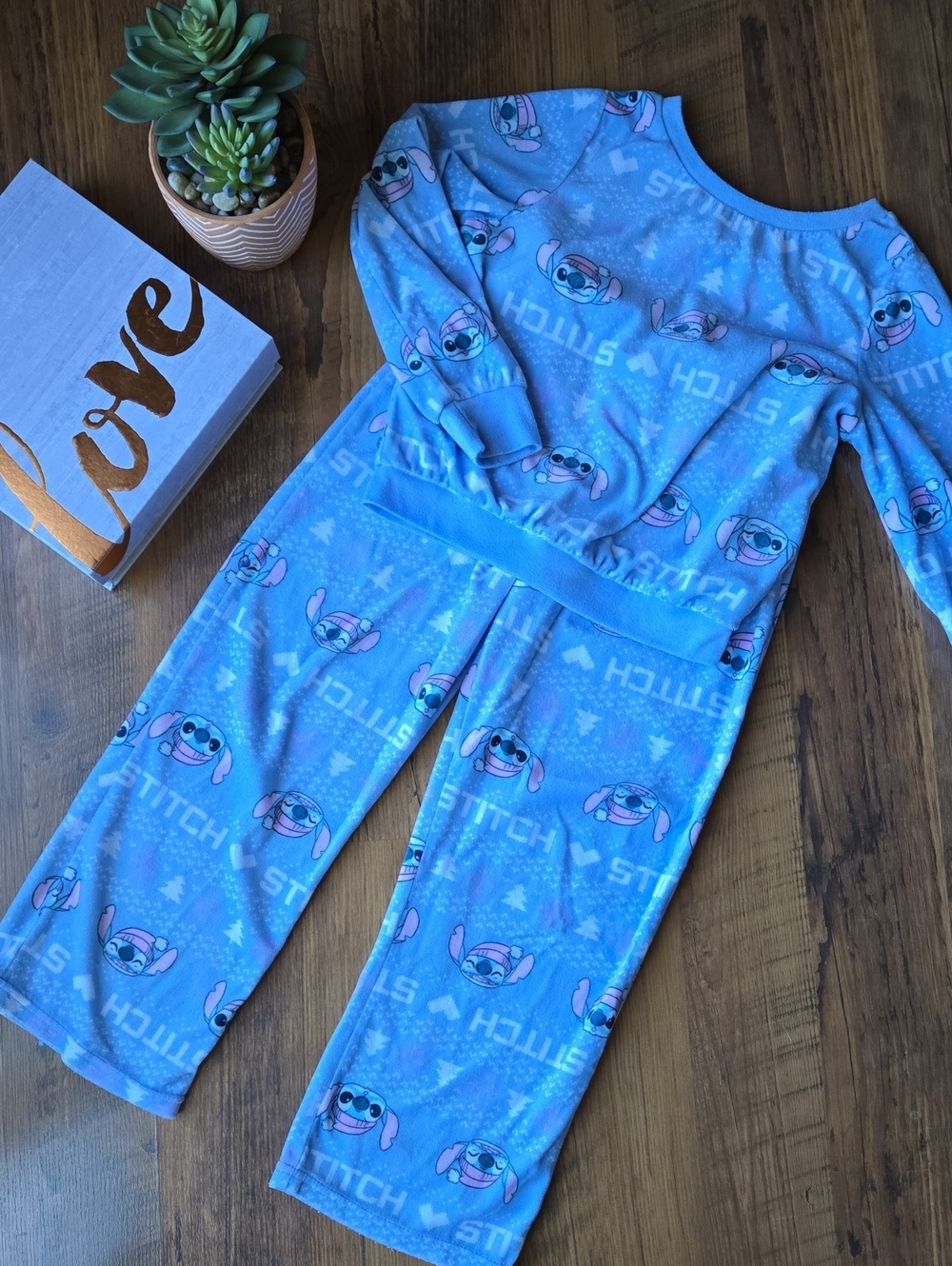 Girls Disney Blue Lilo & Stitch Pajama Set with Pink Accents Size Small 6/6X